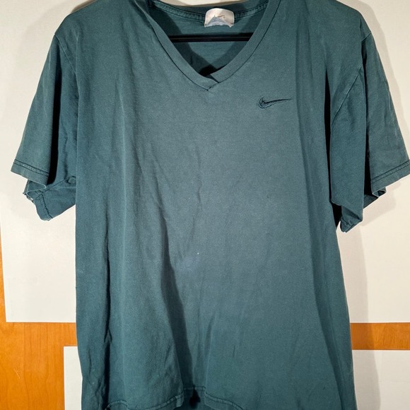 Vintage 90'S Nike Mini Swoosh USA‎ Size S Small Shirt Green V-Neck T-Shirt - Picture 1 of 10